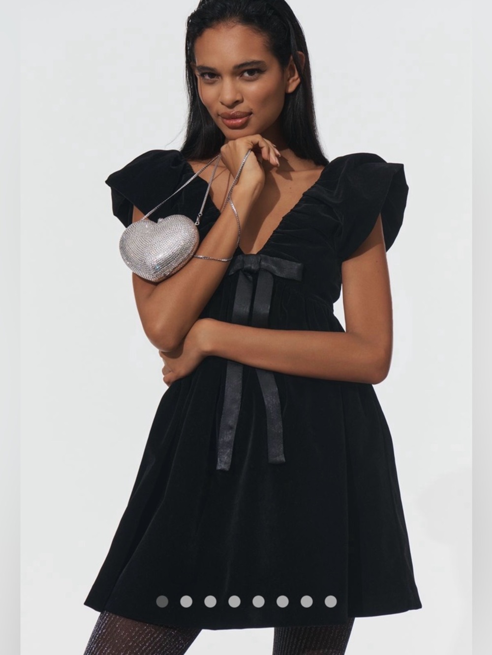Like New Hutch Anthropologie XLP Black Velvet Mini Dress Puff Sleeve Deep V LBD